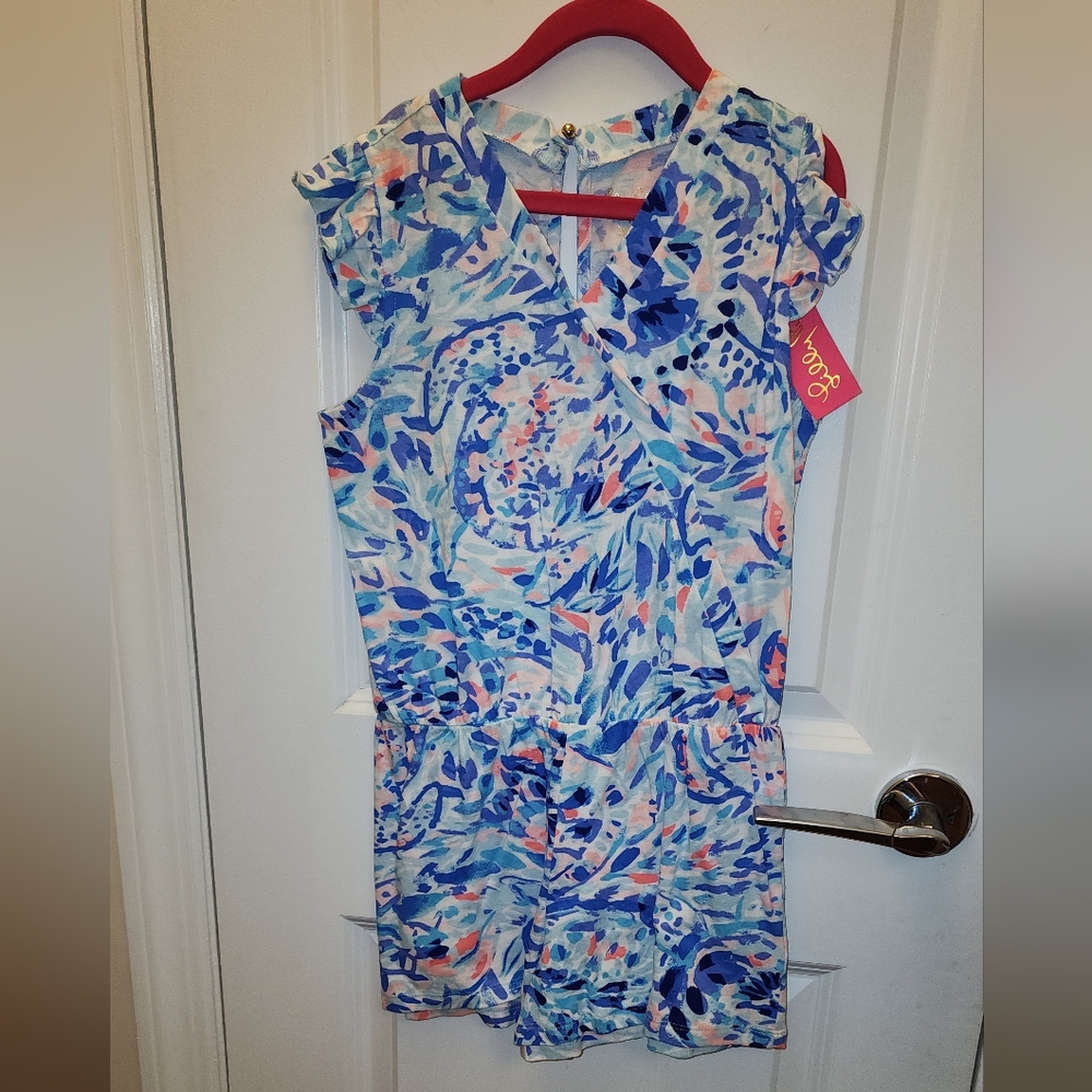 Girls NWT Lilly Pulitzer Blue and Pink Kids ROMPER Size 10-12